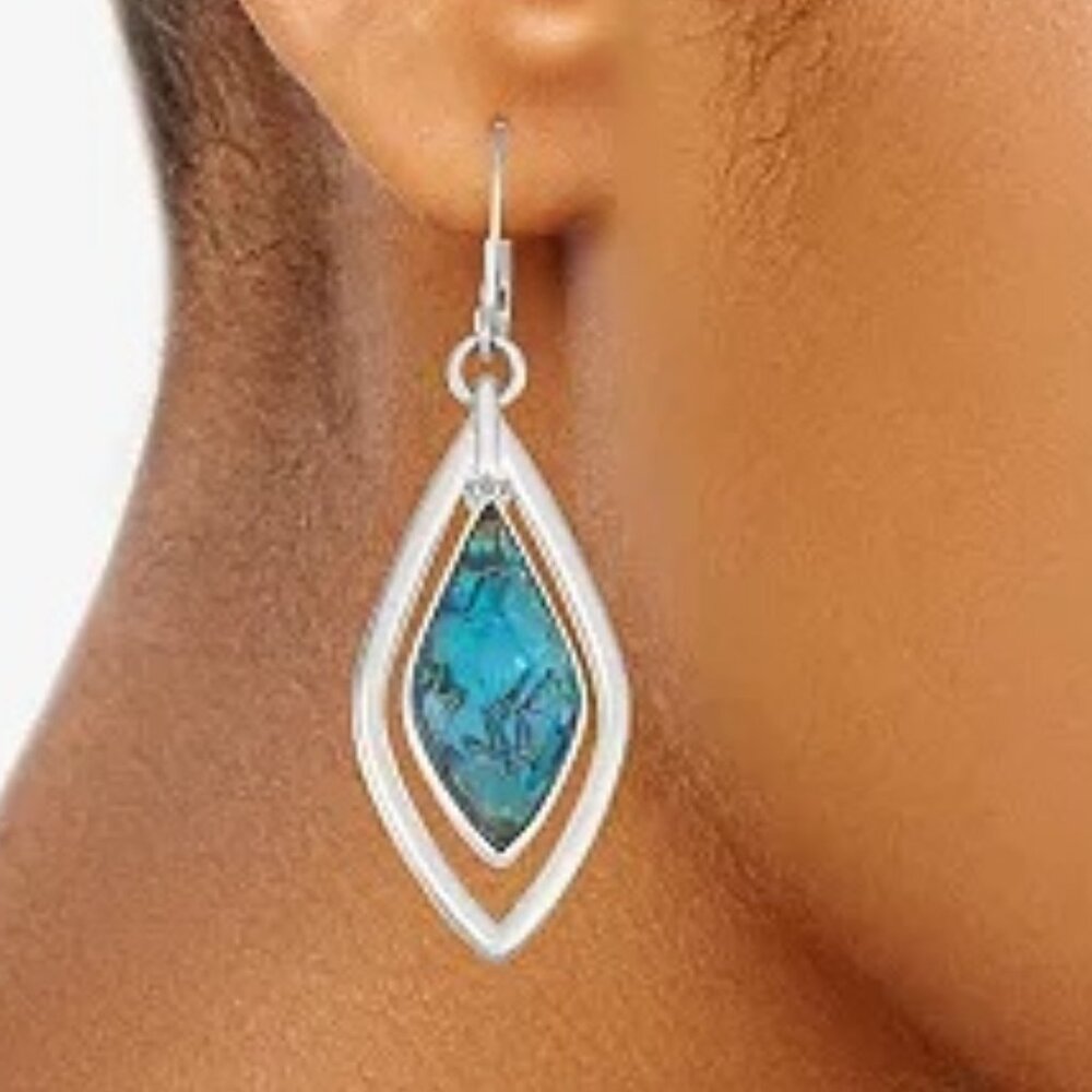 NAPIER Mod/Contemporary Gold Abalone Diamond Shaped Drop Earrings**NEW! - Picture 4 of 4